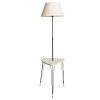 Modern Floor Lamp with Metal Body & Wooden Table, 147 cm Height, Beige & Black, E27 Socket, Stylish Scandinavian Design for Home & Office