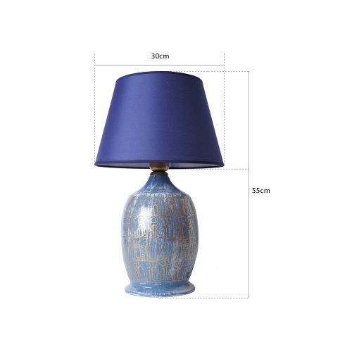 Opviq, 687HMY2239, Elegant Ceramic Table Lamp, Blue and Gold, 30 cm W x 55 cm H | E27 socket, max 40W | Stylish lighting for interior design and modern spaces