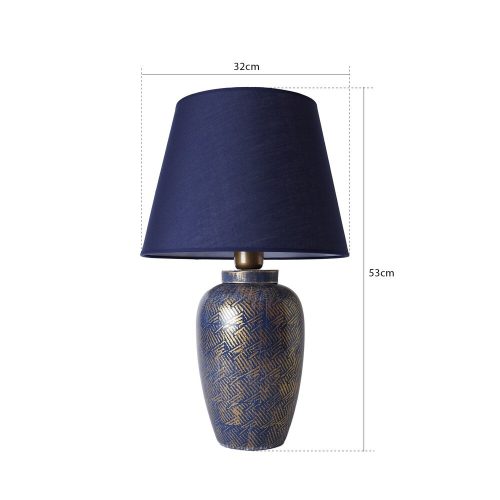 Opviq, 687HMY2281, Elegant Ceramic Table Lamp, Blue and Gold, 32 cm W x 53 cm H | E27 socket, max 40W | Stylish lighting for home and office decoration