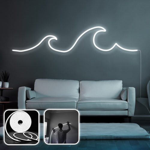 Flexible White Neon LED Wall Lighting, 300 cm, IP67 Waterproof, DC 12V, 36W, 350 cm Cord, Includes Double-Sided Tape | Perfect for Home Decor & Ambiance
