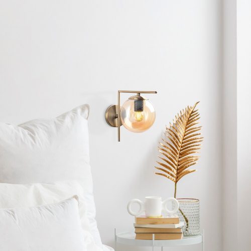 Modern Wall Lamp with Metal Body & Glass Cap, Antique Finish, 15 x 28 x 23 cm | E14 Socket, Max 40W, Double Insulated, IP20 | Perfect for Glam & Scandinavian Decor