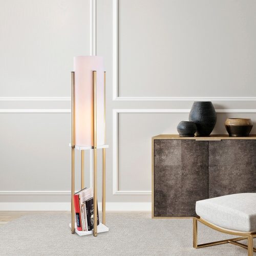 Scandinavian Floor Lamp, White & Gold, 130 cm Height | Metal Body, 20 cm Shade, 1 x E27 Socket, 400 cm Cable | Stylish & Functional Lighting for Modern Spaces