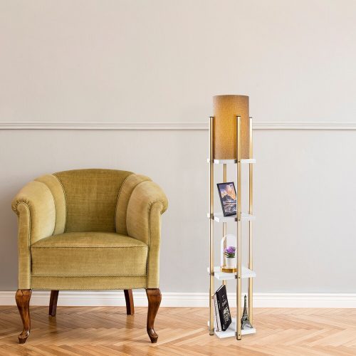 Scandinavian Floor Lamp, White & Gold, 130 cm Height | Metal Body, 20 cm Shade, 1 x E27 Socket, 400 cm Cable | Stylish & Functional Lighting for Modern Spaces