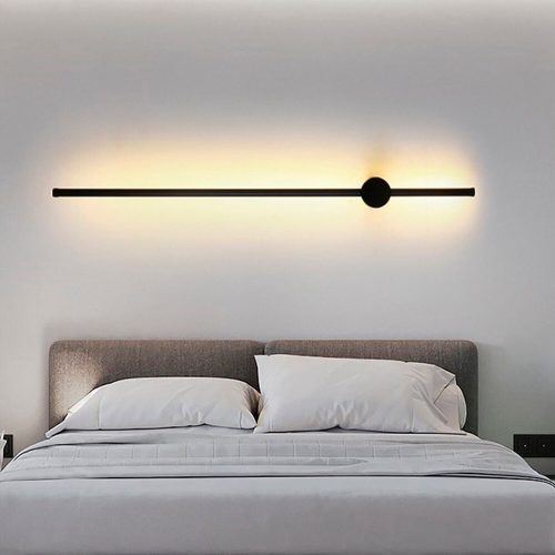 Modern Black Wall Lamp, 121 cm | Metal Body, 1 x 24W LED, 3000K, 2400 Lm | Sleek Scandinavian Design for Contemporary Spaces
