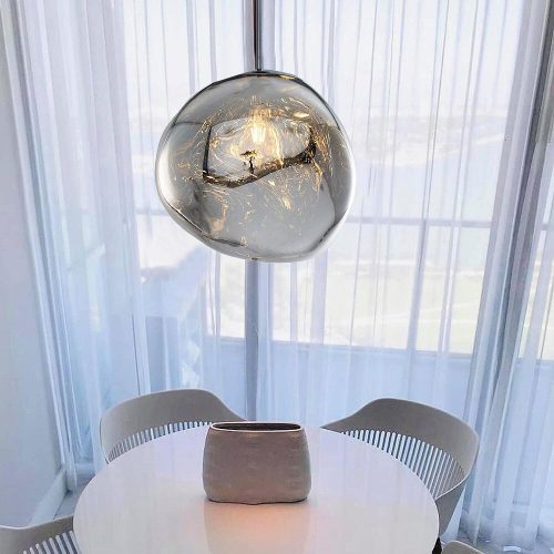 Modern Chrome Chandelier, 36 cm Diameter, 120 cm Height | Acrylic Body, E27 Socket, Energy Saving | Elegant Silver Design for Home & Office