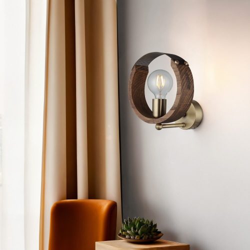 Stylish Wall Lamp with Metal Body & Wooden Cap, 25 cm Height | Base Plate 10 x 10 cm | E27 Socket, Max 40W | Antiquation Finish, Ideal for Home Decor