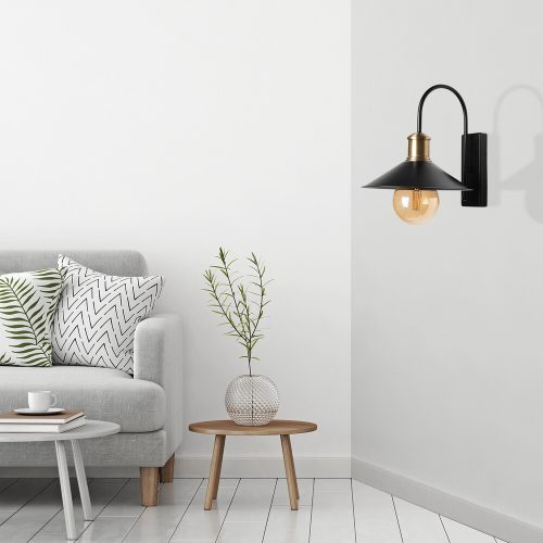 Modern Wall Lamp, Black Metal Body, 15 cm Diameter, 27 cm Height | E27 Socket, Max 40W, IP20 | Stylish Scandinavian Design for Home & Office