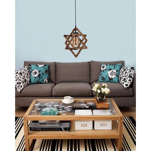 Rustic Wooden Chandelier, 43 cm Diameter, 80 cm Height | Adjustable, Metal Frame, Glass Cap | E27 Socket, Max 40W, Brown | Perfect for Southwestern & Country Decor