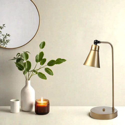 Elegant Gold Table Lamp, Metal Body, 45 cm Height, E14 Socket Max 40W, On-Cable Switch, 18 cm Leg Diameter | Stylish Lighting for Home & Office