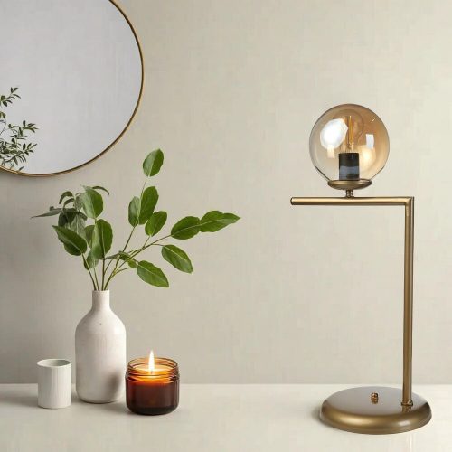 Elegant Amber Table Lamp, Metal Body, 57 cm Height, 30 cm Length, E27 Socket, On-Off Switch on Cable, Stylish Lighting for Home & Office Décor