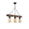 Industrial Rustic Chandelier, Wooden Body with Glass Cap, 70 cm Height, 18 cm Diameter, Adjustable, Yellow Finish | E27 Socket, Max 40W, 220-240V