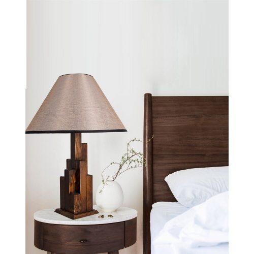 Elegant Country Style Table Lamp, Wooden Body, Walnut Finish, 57 cm Height, 28 cm Fabric Cap, E27 Socket, On/Off Switch | Perfect for Cozy Home Decor