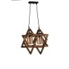 Rustic Wooden Chandelier with Metal Frame & Glass Cap, Adjustable Height 80 cm, 43 x 43 x 40 cm, E27 Socket, Brown | Perfect for Southwestern & Country Decor