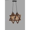 Rustic Wooden Chandelier with Metal Frame & Glass Cap, Adjustable Height 80 cm, 43 x 43 x 40 cm, E27 Socket, Brown | Perfect for Southwestern & Country Decor