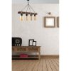 Industrial Rustic Chandelier, Wooden Body with Glass Cap, 85 cm Length, 70 cm Height, Adjustable, Yellow Finish, E27 Socket, Max 40W, Perfect for Country & Southwestern Decor