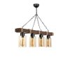 Industrial Rustic Chandelier, Wooden Body with Glass Cap, 85 cm Length, 70 cm Height, Adjustable, Yellow Finish, E27 Socket, Max 40W, Perfect for Country & Southwestern Decor