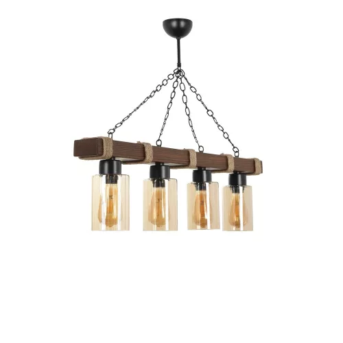 Opviq, 534LUN3371, Industrial Rustic Chandelier, Wood Body with Glass Cap, 85cm Length, 70cm Height, Adjustable, Yellow Finish, E27 Socket, Max 40W, Perfect for Country and Southwestern Decor