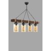 Industrial Rustic Chandelier, Wooden Body with Glass Cap, 85 cm Length, 70 cm Height, Adjustable, Yellow Finish, E27 Socket, Max 40W, Perfect for Country & Southwestern Decor