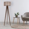 Industrial Scandinavian Floor Lamp, Walnut Wood Body, 153 cm Height, 45 cm Fabric Cap | E27 Socket, On/Off Switch, Stylish & Functional Lighting