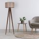 Industrial Scandinavian Floor Lamp, Walnut Wood Body, 153 cm Height, 45 cm Fabric Cap | E27 Socket, On/Off Switch, Stylish & Functional Lighting