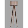 Industrial Scandinavian Floor Lamp, Walnut Wood Body, 153 cm Height, 45 cm Fabric Cap | E27 Socket, On/Off Switch, Stylish & Functional Lighting