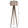 Industrial Scandinavian Floor Lamp, Walnut Wood Body, 153 cm Height, 45 cm Fabric Cap | E27 Socket, On/Off Switch, Stylish & Functional Lighting