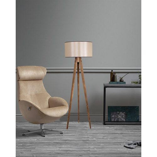 Scandinavian Floor Lamp, Wooden Body, 153 cm Height, 45 cm Fabric Cap, E27 Socket, Max 40W, Brown Color, Stylish & Functional Lighting for Home Decor