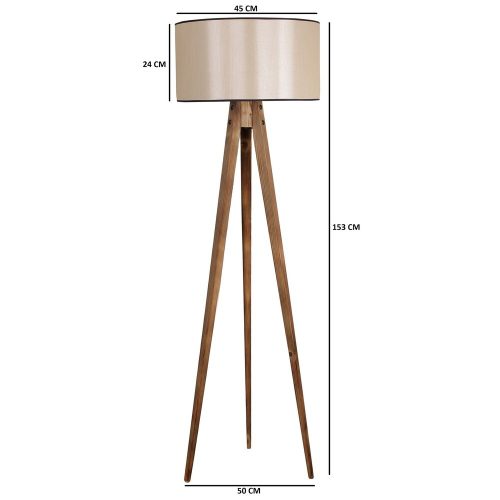 Opviq, 534LUN2194, Scandinavian floor lamp, wooden body, 153 cm high, 45 cm fabric cap, E27 socket, max 40 W, brown color, stylish and functional lighting for home decoration
