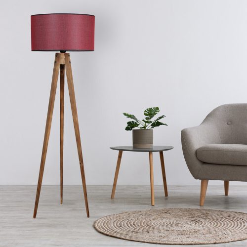 Elegant Wooden Floor Lamp with Fabric Cap, 153 cm Height, Brown & Claret Red | E27 Socket, Max 40W | Stylish Lighting for Home & Office Spaces