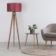 Elegant Wooden Floor Lamp with Fabric Cap, 153 cm Height, Brown & Claret Red | E27 Socket, Max 40W | Stylish Lighting for Home & Office Spaces