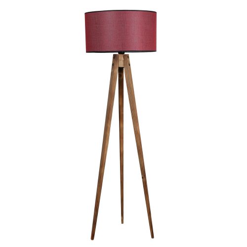 Opviq, 534LUN2191, Elegant wooden floor lamp with fabric cap, 153 cm high, brown and burgundy | E27 socket, max 40W | Stylish lighting for home and office spaces