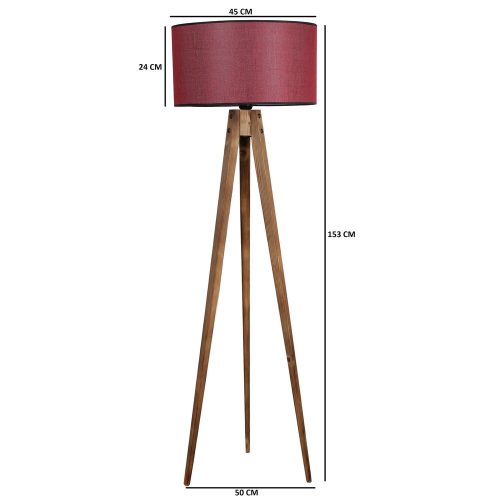 Opviq, 534LUN2191, Elegant wooden floor lamp with fabric cap, 153 cm high, brown and burgundy | E27 socket, max 40W | Stylish lighting for home and office spaces