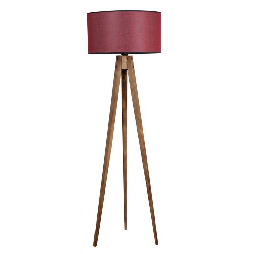 Opviq, 534LUN2191, Elegant wooden floor lamp with fabric cap, 153 cm high, brown and burgundy | E27 socket, max 40W | Stylish lighting for home and office spaces