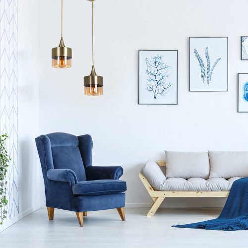 Elegant Vintage Chandelier, Adjustable Height 65 cm, Metal Body with Glass Cap, 16 x 16 x 35 cm | E27 Socket, Max 40W | Glam Scandinavian Design for Modern Spaces