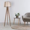 Scandinavian Floor Lamp, Wooden Body, 160 cm Height, Brown, 31 cm Fabric Cap, E27 Socket, Max 40W, On/Off Switch, Stylish & Functional Lighting for Home Decor