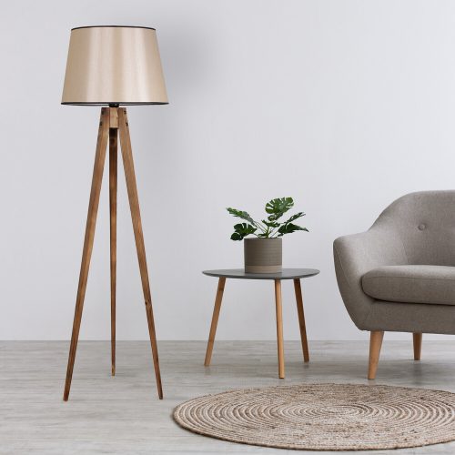 Scandinavian Floor Lamp, Wooden Body, 160 cm Height, Brown, 31 cm Fabric Cap, E27 Socket, Max 40W, On/Off Switch, Stylish & Functional Lighting for Home Decor
