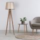 Scandinavian Floor Lamp, Wooden Body, 160 cm Height, Brown, 31 cm Fabric Cap, E27 Socket, Max 40W, On/Off Switch, Stylish & Functional Lighting for Home Decor