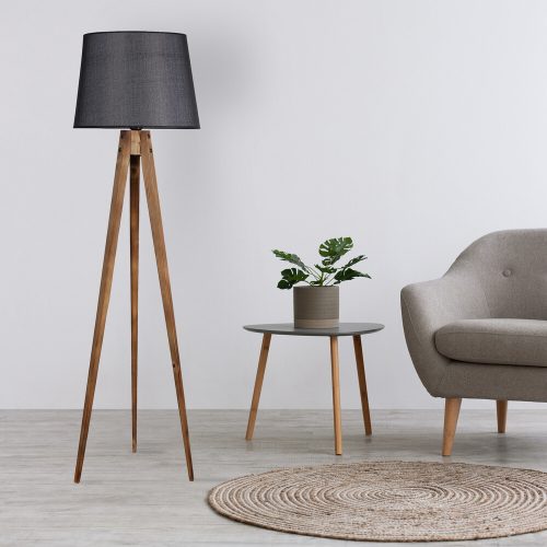 Industrial Scandinavian Floor Lamp, 160 cm Tall, Brown & Black Fir Tree Body, 31 cm Fabric Cap, E27 Socket, On/Off Switch | Stylish Lighting for Modern Spaces