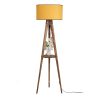 Elegant Floor Lamp with Fir Tree Body & Fabric Cap, 153 cm Height | Wooden Shelf (26x26 cm) | Stylish Brown & Mustard Design, Perfect for Home Decor