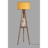 Elegant Floor Lamp with Fir Tree Body & Fabric Cap, 153 cm Height | Wooden Shelf (26x26 cm) | Stylish Brown & Mustard Design, Perfect for Home Decor