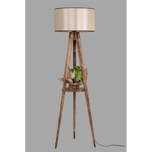 Opviq, 534LUN2181, Scandinavian floor lamp with wooden housing and shelf, 153 cm high, brown color, E27 socket, on/off switch, stylish and functional lighting for home decoration
