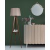 Industrial Scandinavian Floor Lamp, Walnut Wood Body, 160 cm Height, 31 cm Fabric Cap, 26x26 cm Wooden Shelf, On/Off Switch, Max 40W E27 Socket