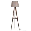 Industrial Scandinavian Floor Lamp, Walnut Wood Body, 160 cm Height, 31 cm Fabric Cap, 26x26 cm Wooden Shelf, On/Off Switch, Max 40W E27 Socket