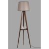 Industrial Scandinavian Floor Lamp, Walnut Wood Body, 160 cm Height, 31 cm Fabric Cap, 26x26 cm Wooden Shelf, On/Off Switch, Max 40W E27 Socket