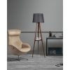 Industrial Scandinavian Floor Lamp, Black & Walnut, 160 cm Tall | Fir Tree Body, Fabric Cap, Wooden Shelf | E27 Socket, Stylish & Functional Lighting