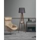 Industrial Scandinavian Floor Lamp, Black & Walnut, 160 cm Tall | Fir Tree Body, Fabric Cap, Wooden Shelf | E27 Socket, Stylish & Functional Lighting