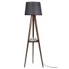 Industrial Scandinavian Floor Lamp, Black & Walnut, 160 cm Tall | Fir Tree Body, Fabric Cap, Wooden Shelf | E27 Socket, Stylish & Functional Lighting