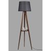 Industrial Scandinavian Floor Lamp, Black & Walnut, 160 cm Tall | Fir Tree Body, Fabric Cap, Wooden Shelf | E27 Socket, Stylish & Functional Lighting