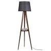 Industrial Scandinavian Floor Lamp, Black & Walnut, 160 cm Tall | Fir Tree Body, Fabric Cap, Wooden Shelf | E27 Socket, Stylish & Functional Lighting