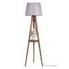 Scandinavian Floor Lamp with Wooden Body & Shelf, 160 cm Height, Brown & Grey, E27 Socket, On/Off Switch, Stylish & Functional Lighting for Home Decor